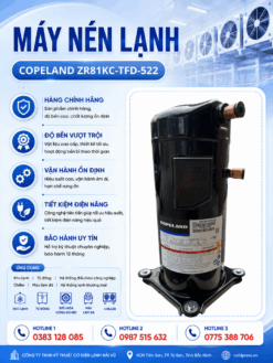 Máy nén lạnh Copeland ZR81KC-TFD-522 – Scroll 6.7HP, gas R22, 3 pha