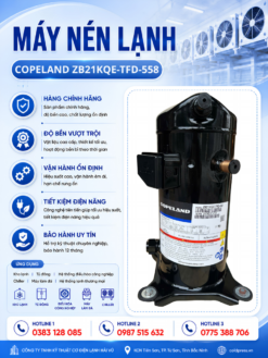 Máy nén lạnh Copeland ZB21KQE-TFD-558 – Scroll 3HP, gas R22, 3 pha
