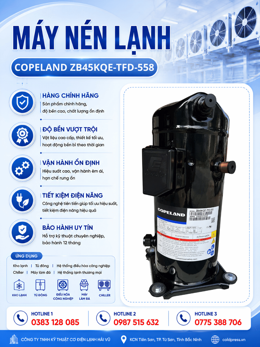 Máy nén lạnh Copeland ZB45KQE-TFD-558 Máy nén lạnh Copeland ZB45KQE-TFD-558