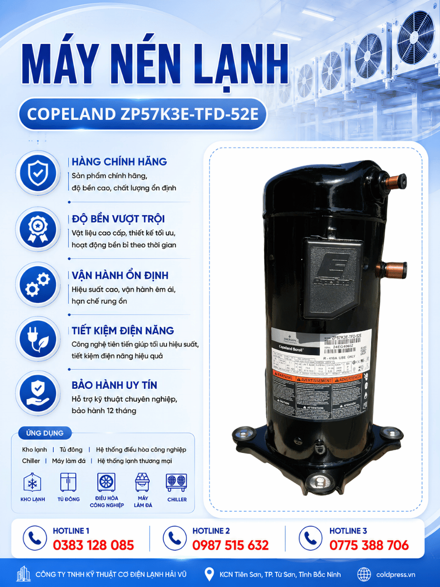 Máy nén lạnh Copeland ZP57K3E-TFD-52E Máy nén lạnh Copeland ZP57K3E-TFD-52E