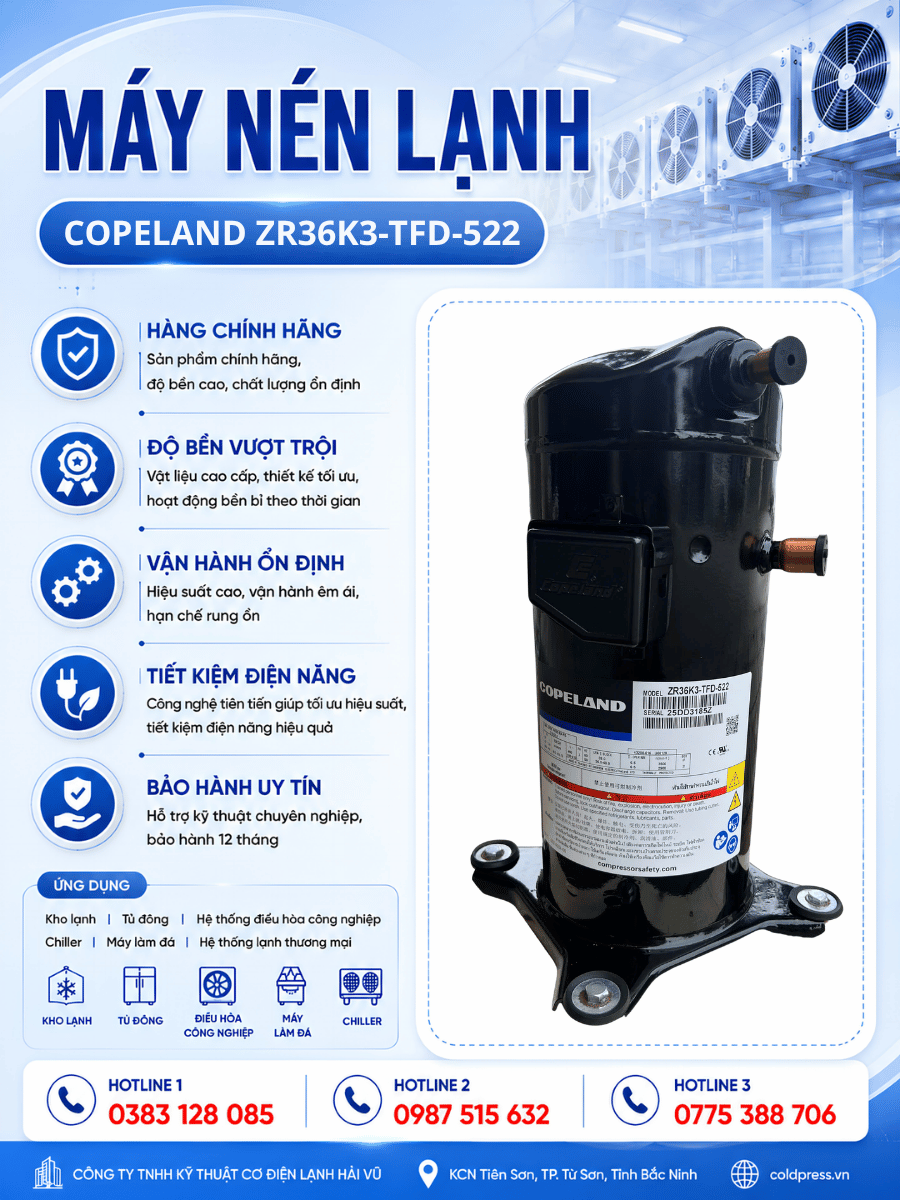 Máy nén lạnh Copeland ZR36K3-TFD-522 Máy nén lạnh Copeland ZR36K3-TFD-522