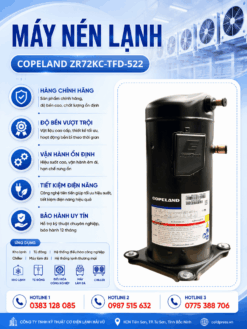 Máy nén lạnh Copeland ZR72KC-TFD-522 – Scroll 6HP, gas R22, 3 pha