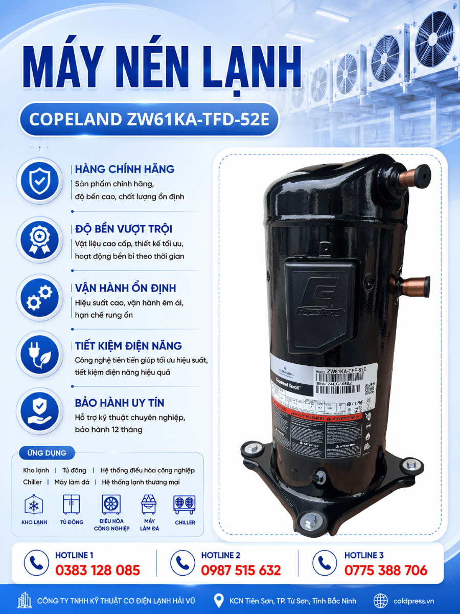 Máy nén lạnh Copeland ZW61KA-TFD-52E Máy nén lạnh Copeland ZW61KA-TFD-52E