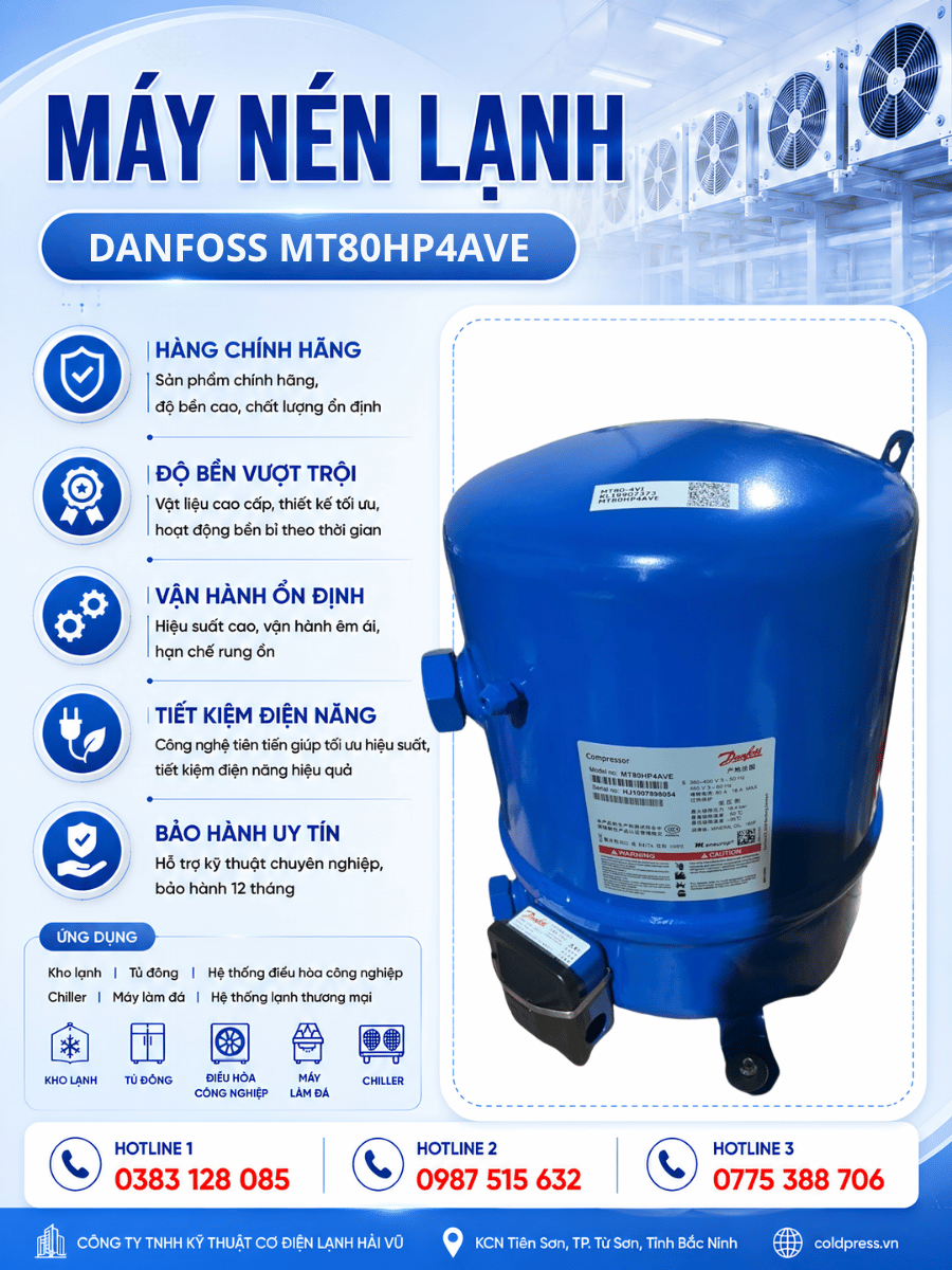 Máy nén lạnh Danfoss MT80HP4AVE Máy nén lạnh Danfoss MT80HP4AVE