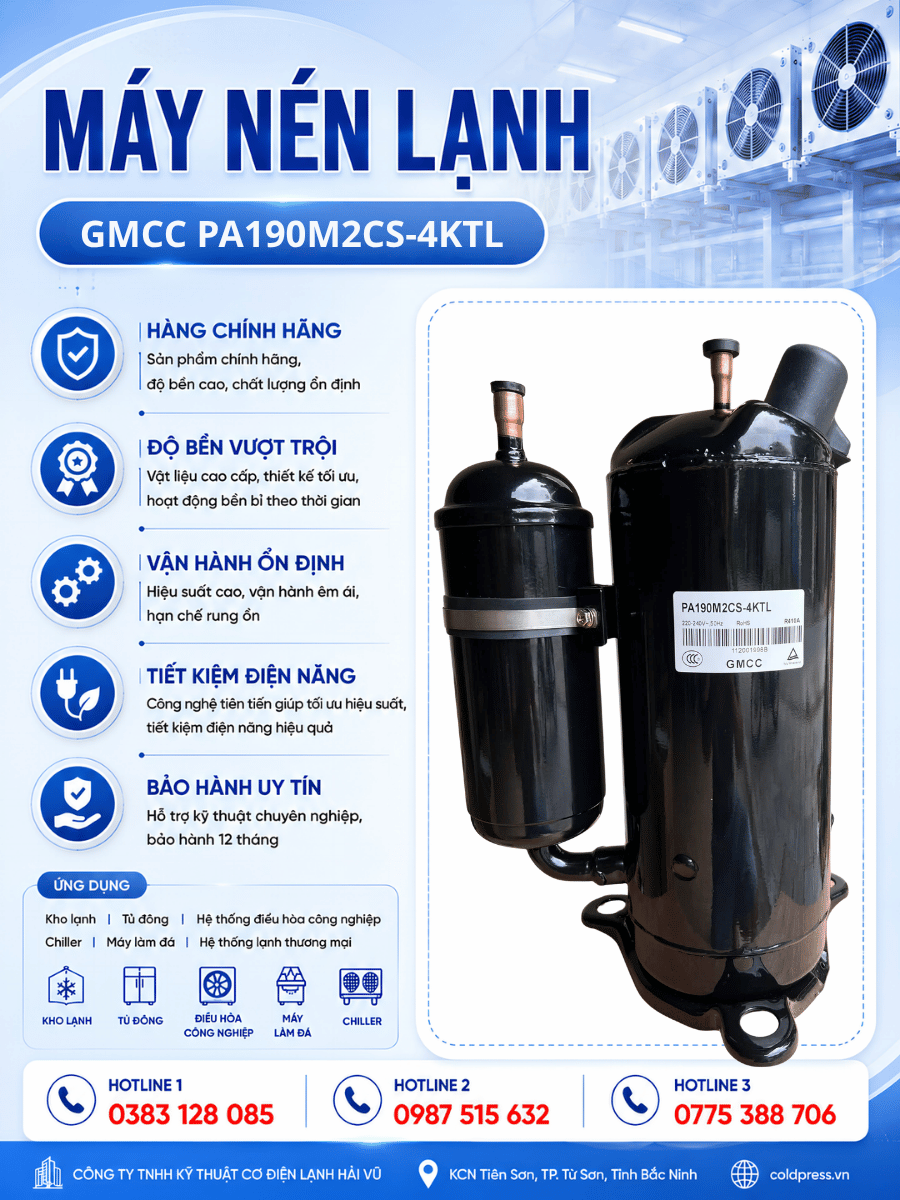 Máy nén lạnh GMCC PA190M2CS-4KTL Máy nén lạnh GMCC PA190M2CS-4KTL