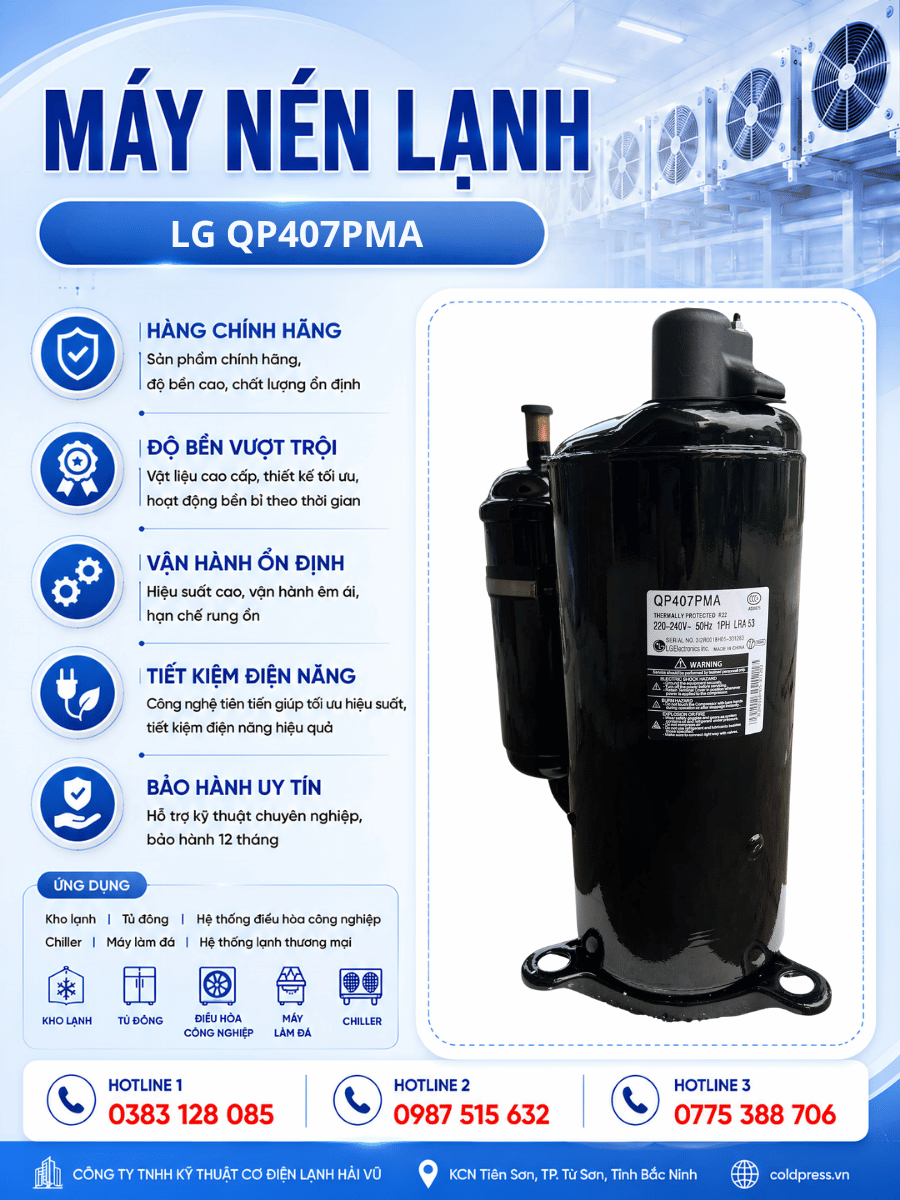 Máy nén lạnh LG QP407PMA Máy nén lạnh LG QP407PMA