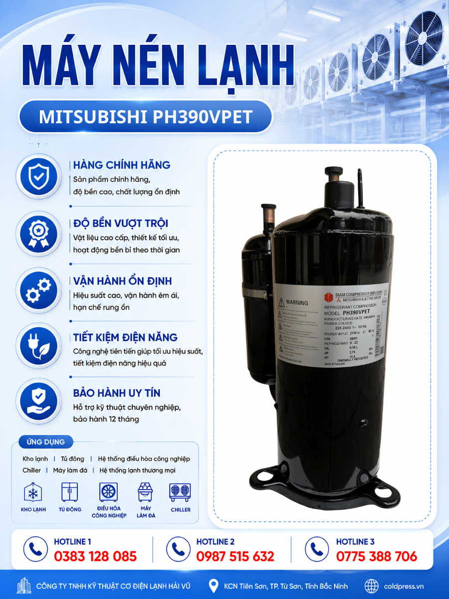 Máy nén lạnh mitsubishi PH390VPET Máy nén lạnh mitsubishi PH390VPET